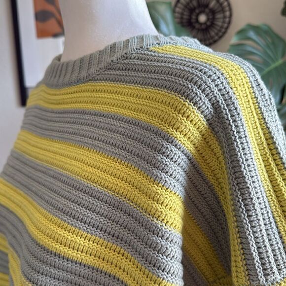 NWOT Free People Links Pullover Sweater Slouchy Knit Chunky Striped Yellow Gray - Picture 6 of 11